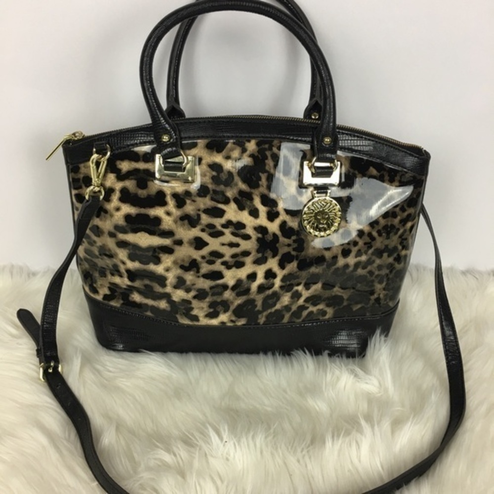 Anne Klein Animal Print Patent Leather Handbag. 14"w x 10"h x 5" deep